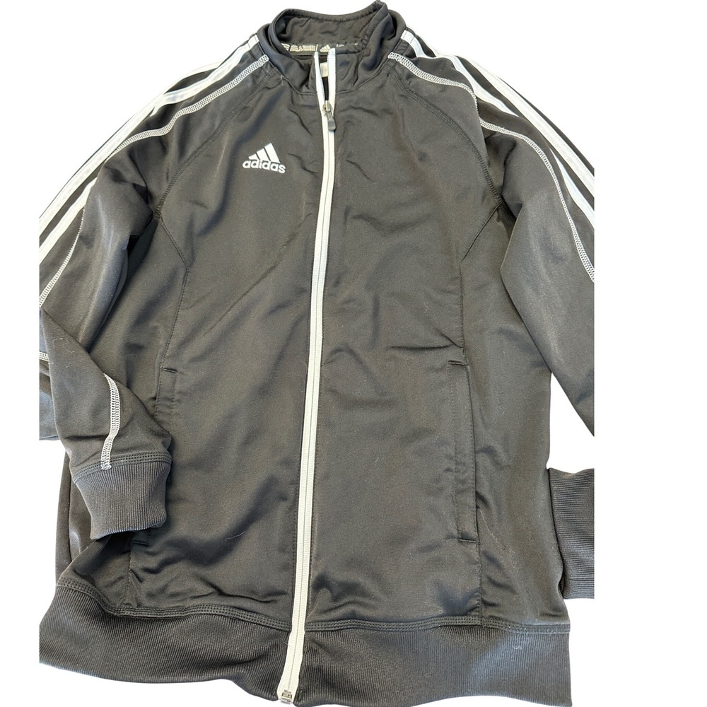 Adidas Mens Full Zip Track Jacket Black White‎ Stripe Performance Small